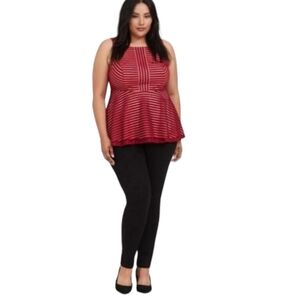 Torrid Women's Size 0 (Large) Red Knit Shadow Stripe Peplum Blouse in Red